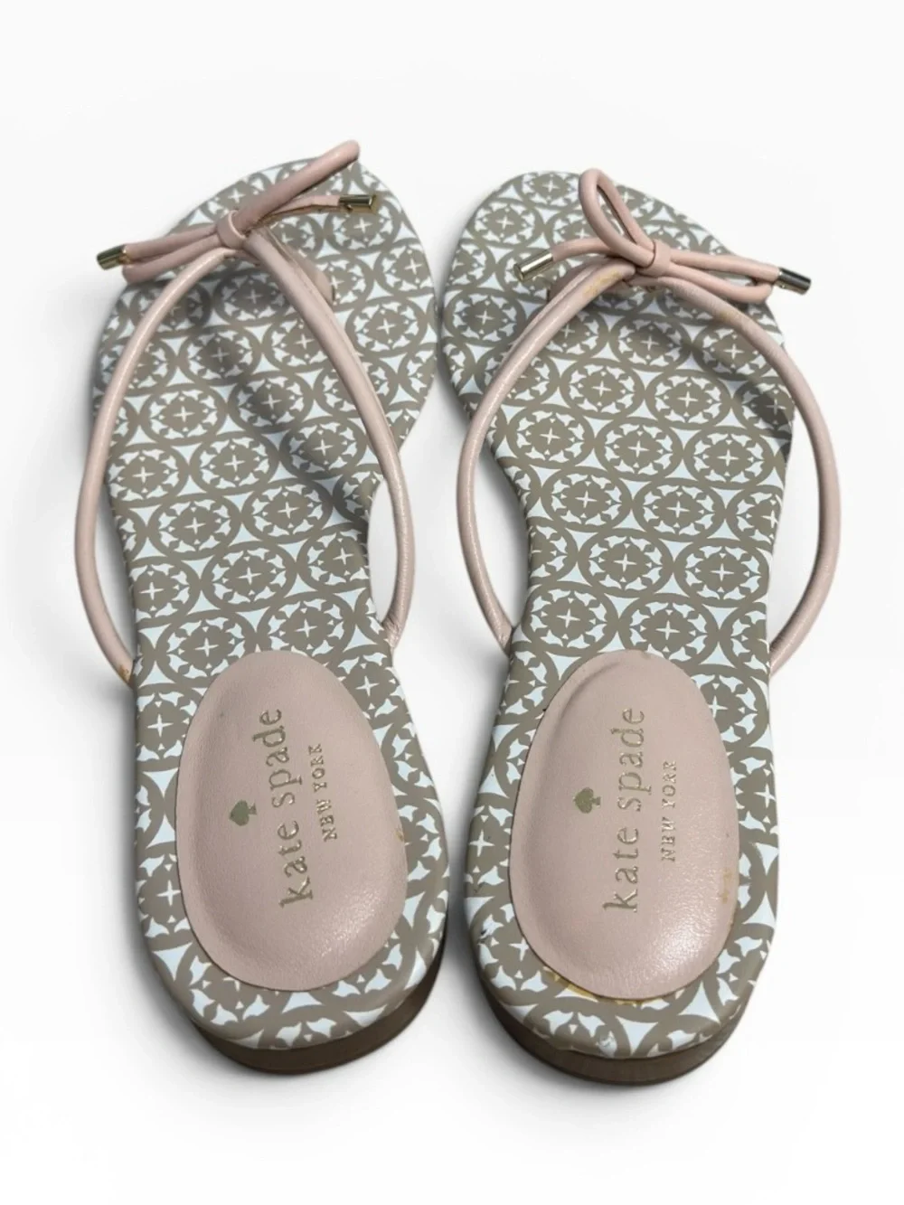 Kate Spade New York Mistic Bow Thong Flat Sandals Pink Leather Women’s Size 9.5